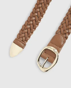 Brown Faux Leather Braided Belt