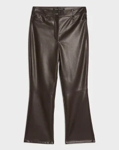 Brown Faux Leather Cropped Flared Trousers