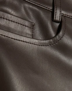 Brown Faux Leather Cropped Flared Trousers