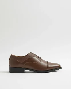 Brown Faux Leather Textured Lace Up Shoes