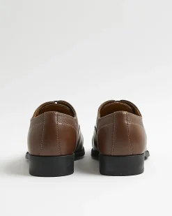Brown Faux Leather Textured Lace Up Shoes