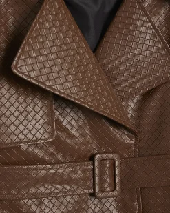 Brown Faux Leather Woven Effect Trench jacket