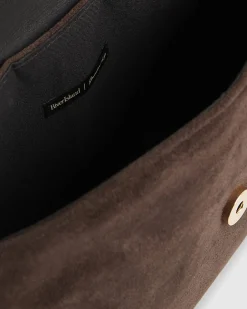 Brown Faux Suede Bar Front Clutch Bag