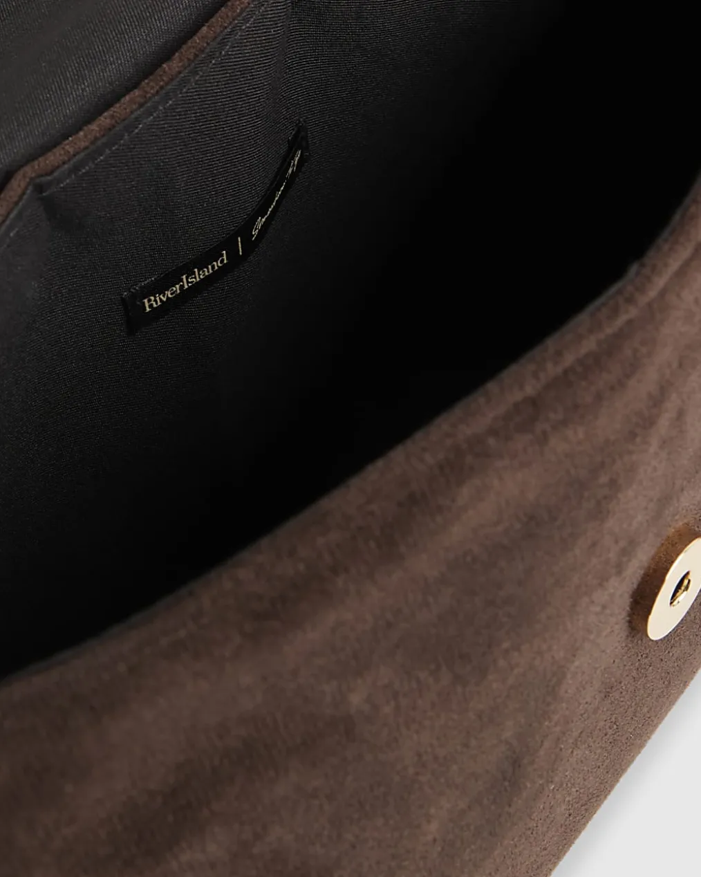 Brown Faux Suede Bar Front Clutch Bag