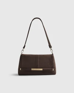 Brown Faux Suede Bar Front Clutch Bag