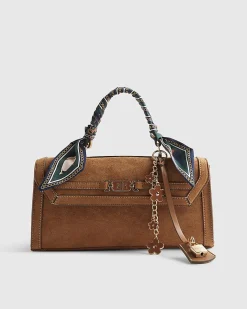 Brown Faux Suede Charms Cross Body Bag