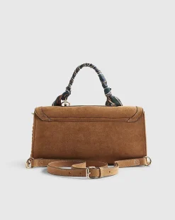 Brown Faux Suede Charms Cross Body Bag