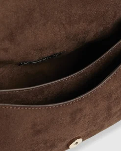 Brown Faux Suede Cherry Charm Shoulder Bag