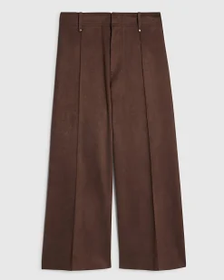 Brown Faux Suede Cropped Seam Front Trousers