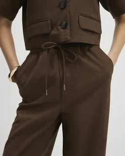 Brown Faux Suede Drawstring Trousers