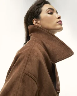 Brown Faux Suede Dropped Bomber Jacket