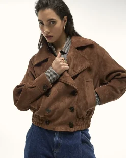 Brown Faux Suede Dropped Bomber Jacket