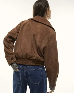 Brown Faux Suede Dropped Bomber Jacket