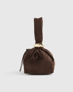 Brown Faux Suede Gold Detail Clutch Bag