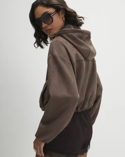 Brown Faux Suede Hooded Jacket