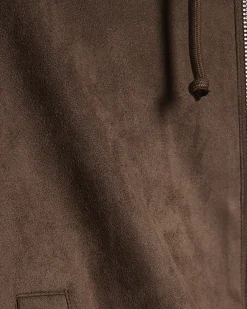 Brown Faux Suede Hooded Jacket