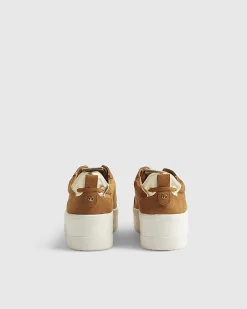 Brown Faux Suede Lace Up Flatform Trainers