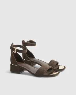 Brown Faux Suede Low Block Heel Sandals