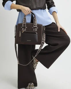 Brown Faux Suede Monogram Tote Bag