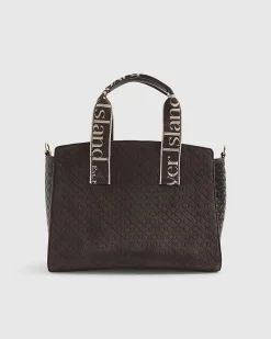 Brown Faux Suede Monogram Tote Bag