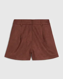 Brown Faux Suede Pleated Shorts
