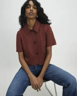 Brown Faux Suede Pocket Detail Collared Shirt