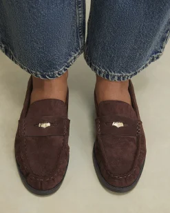 Brown Faux Suede Ruched Loafers