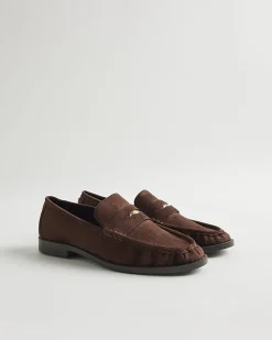 Brown Faux Suede Ruched Loafers