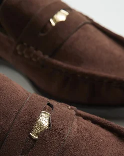 Brown Faux Suede Ruched Loafers