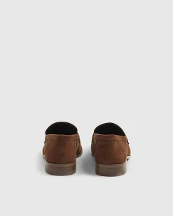 Brown Faux Suede Silver Detail Loafers
