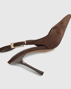 Brown Faux Suede Slingback Court Heels