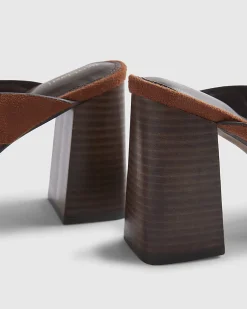 Brown Faux Suede Toe Thong Heeled Sandals