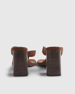 Brown Faux Suede Toe Thong Heeled Sandals
