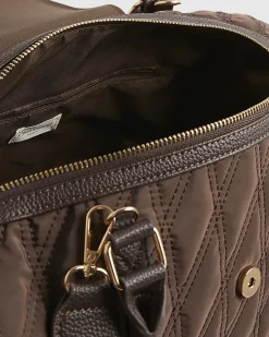 Brown Flap Top Quilted Travel Bag