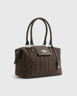 Brown Flap Top Quilted Travel Bag