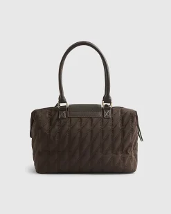Brown Flap Top Quilted Travel Bag