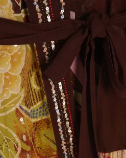 Brown Floral Embellished Kimono