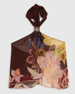 Brown Floral Halter Neck Top