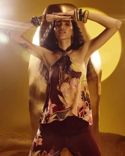 Brown Floral Halter Neck Top
