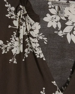 Brown Floral Print Short Sleeve Top