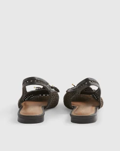 Brown Flower Crochet Flat Slingback Shoes