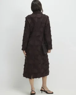 Brown Fringe Jacquard Longline Duster Coat