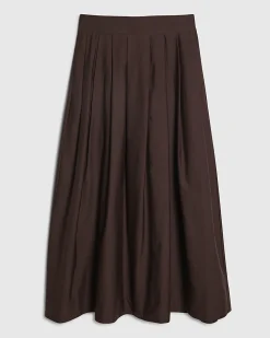 Brown Full A Line Cotton Blend Midi Skirt