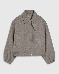 Brown Funnel Neck Bubble Hem Bomber Jacket