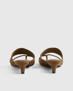 Brown Gem Toe Faux Suede Heeled Sandals