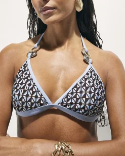 Brown Geometric Print Triangle Bikini Top