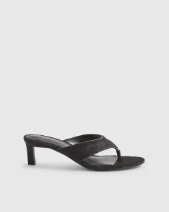 Brown Hair On Leather Toe Thong Heel Sandals