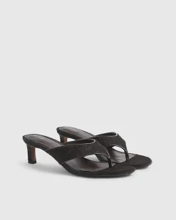 Brown Hair On Leather Toe Thong Heel Sandals