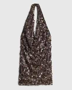 Brown Halter Neck Sequin Mini Dress