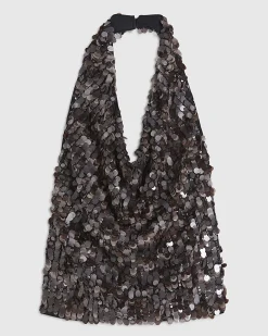 Brown Halter Neck Sequin Top